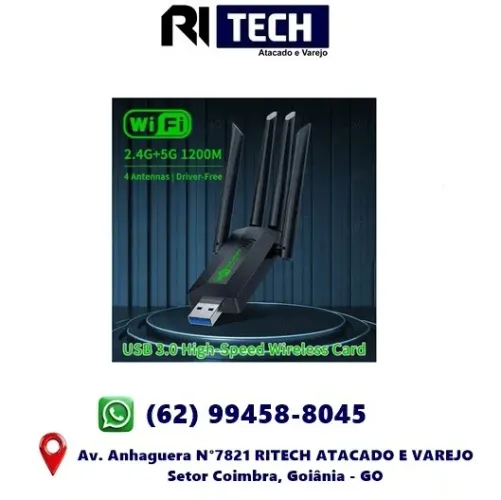 Adaptador Dual Band 4 Antenas Wifi AC1200 USB WIFI-LA06