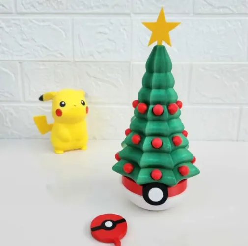 Enfeite de mesa - Mini árvore de Natal Pokemón com ponteira dupla em impressão 3D