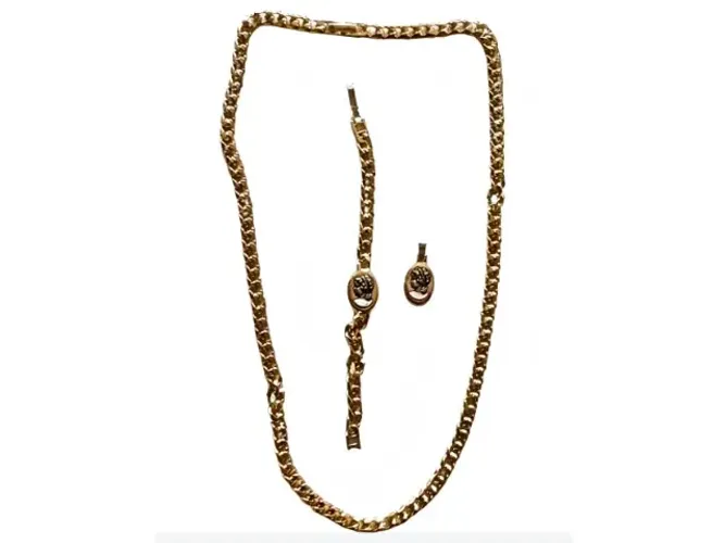 Conjunto Vintage Retro Anos 70 80 Jóias Banhadas a Ouro Corrente Pulseira e Pingente