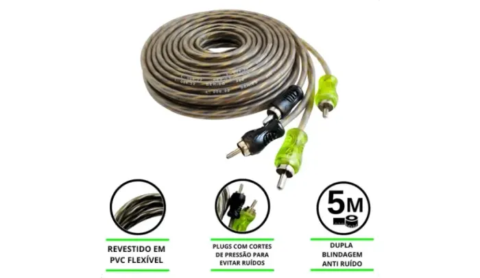Cabo de Som RCA 5 Metros Flexível Emborrachado