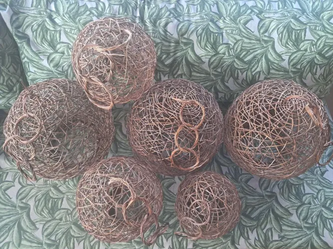 6 Luminária pendente lustre rustico cipó.