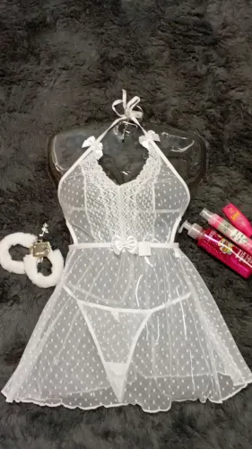 Kit lingerie branca com calcinha + Algema branca sexy shop