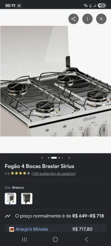 Fogão 4 Bocas Braslar Sirius Branco - NOVO NA CAIXA!