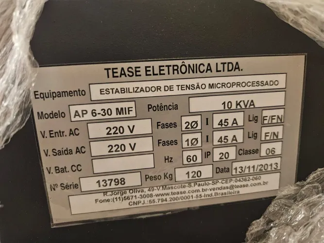 Estabilizador De Tensão 10kva 220v Microprocessado AP 6-30 MIF - Perfeito Estado