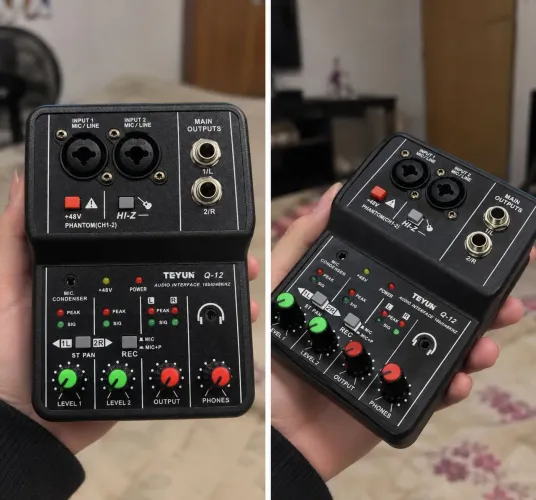 Interface de Áudio Teyun Q12 Com 2 Entradas, USB e Phantom Power