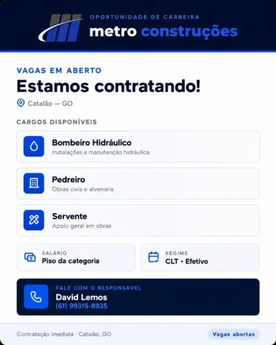 Vaga para operacional Catalão-GO