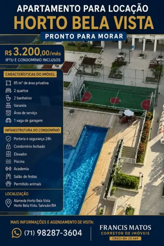 APARTAMENTO 2/4 PARA LOCAÇÃO | HORTO BELA VISTA | PRONTO PARA MORAR
