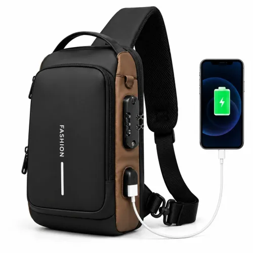 Mochila Shoulder Bag Fashion Transversal Antifurto com Cadeado USB