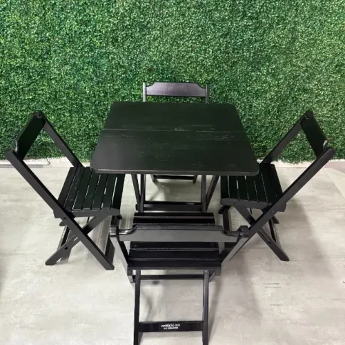 Jogo de Mesa Dobrável com 4 Cadeiras - Cor Preto