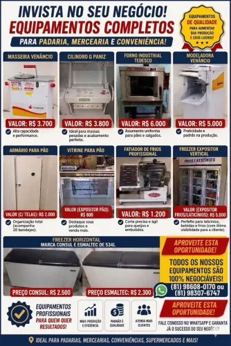 OPORTUNIDADE: EQUIPAMENTOS DE PADARIA COMPLETA! ÚNICO DONO - PRONTOS PARA TRABALHAR