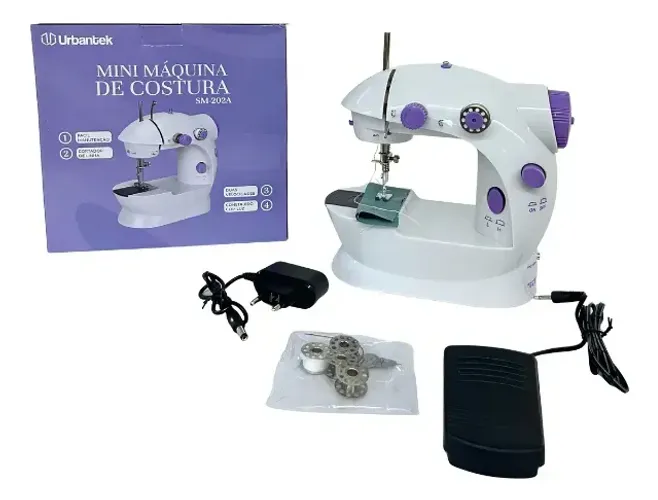 Mini Máquina De Costura Reta Urbantek Portátil Pedal Bivolt Cor Branco