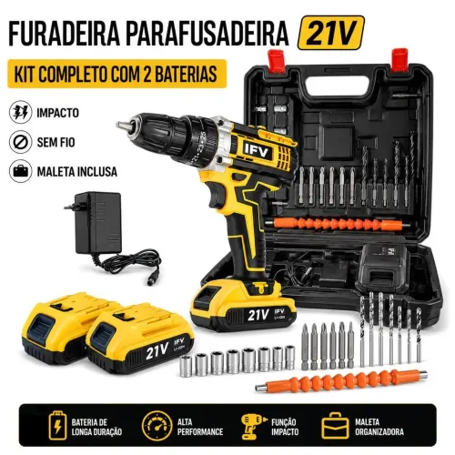 Kit Furadeira/parafusadeira impacto 24 peças 2 baterias