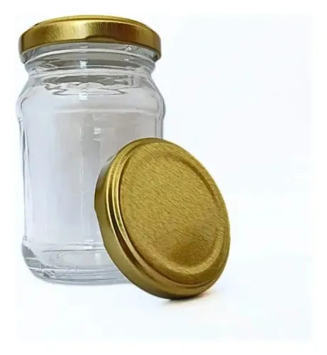 Lote 24 Potes vidro 200ml tampa dourada geleia conserva doces