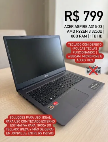 Notebook Acer Aspire A315-23 | Ryzen 3 | 8GB RAM | 1TB HD