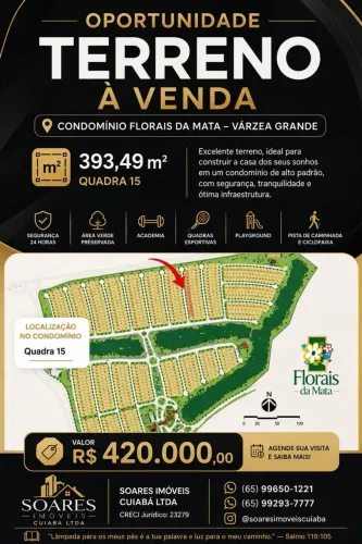 OPORTUNIDADE TERRENO À VENDA   Condomínio Florais da Mata  Várzea Grande