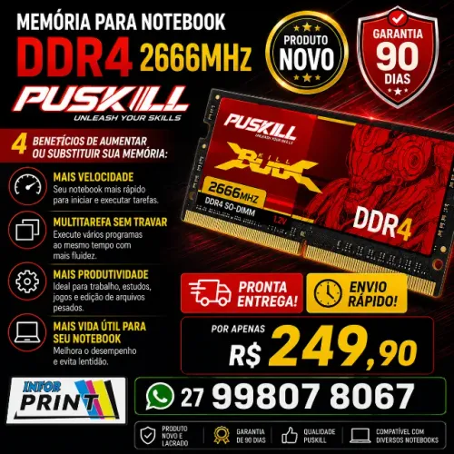 Memória para Notebook PUSKILL DDR4 8GB 2666MHz