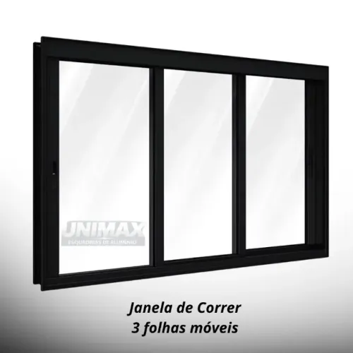 Janela de Alumínio Branca 3 Folhas de Correr com Vidro Liso 100x150cm