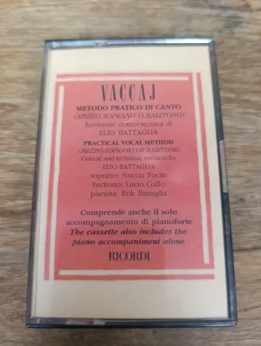FITA K7 CASSETE VACCAJ METODO PRATICO DI CANTO RICCORDI ITÁLIA MILANO 1990 RARIDADE