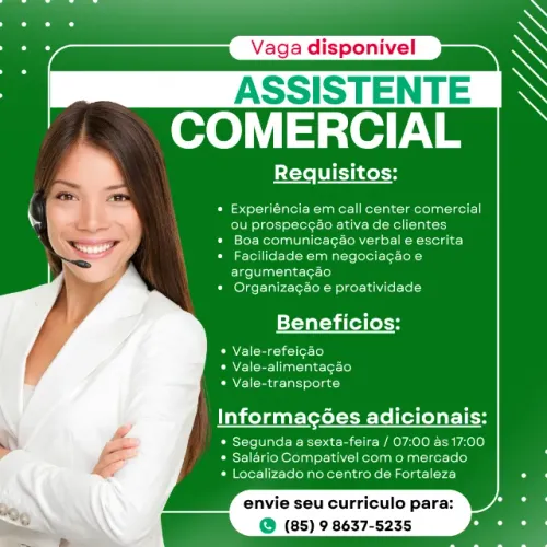 VAGA PARA ASSISTENTE COMERCIAL