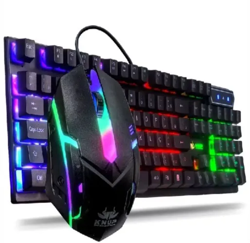 Kit teclado semi-mecânico e mouse RGB Led iluminado