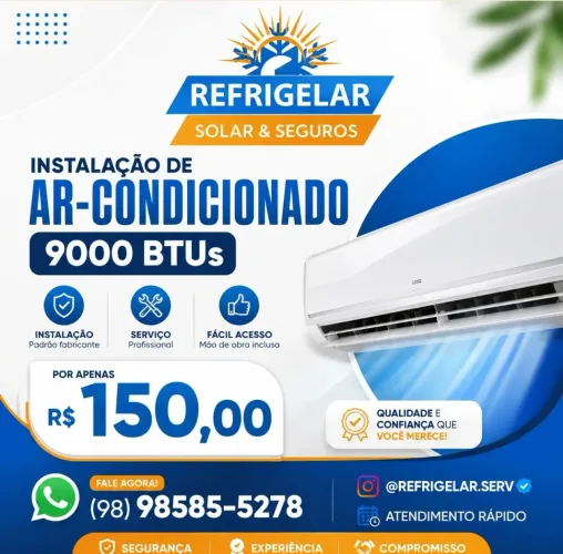 Instalação de Ar Condicionado 9000btus Fácil Acesso 150,00 R$