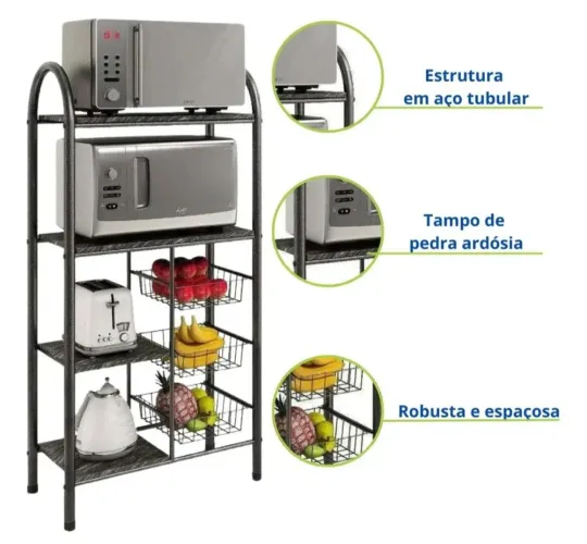Fruteira de chão 3 prateleiras ardosia
