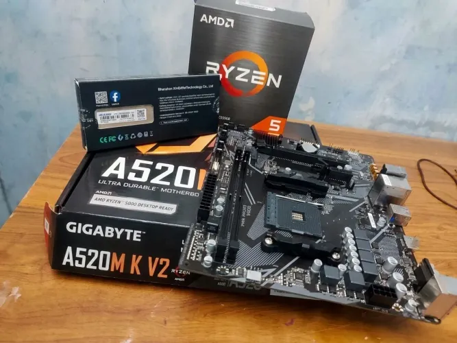 Kit Ryzen 5600GT placa mãe A520M K V2 Memória ram DDR4 8gb 2666 Gudga dourada.