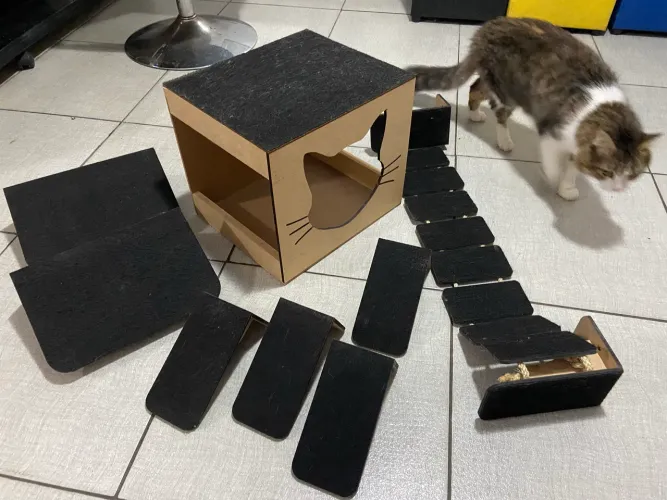 Kit Playground Para Gatos Ponte Prateleira Degrau e Nicho Mdf e Madeira Pinus