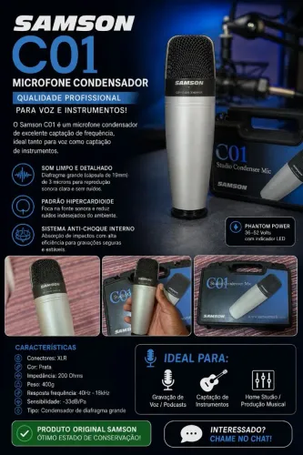 Microfone Condensador Samson C01 - Original