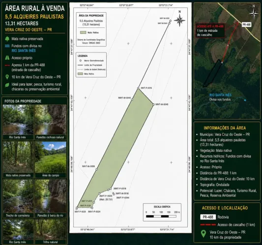 Área Rural com Rio nos Fundos | 13,31 Hectares em Vera Cruz do Oeste - PR