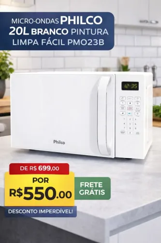 Micro-ondas Philco 20L Branco Pintura Limpa Fácil PMO23B