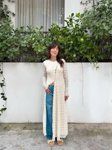 vestido farm tunica renda