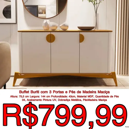 Aparador Buffet Buriti 1.44m 100% MDF / frete grátis / pague na entrega
