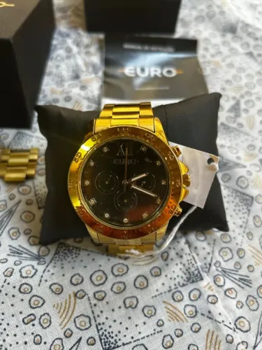 relógio feminino euro dourado novo