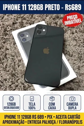? iPhone 11 128GB Preto Com Caixa - R$689 - Tela 100% - Palhoça