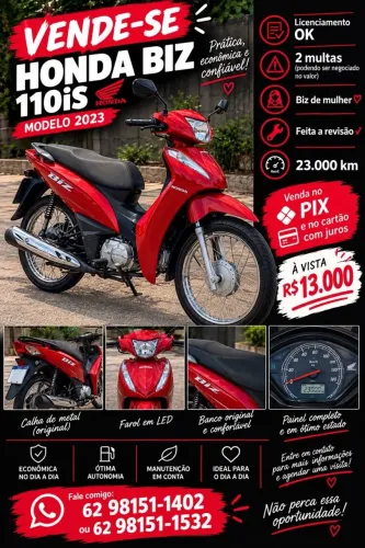 Honda Biz 110iS 2023 - 23.000 km - Muito conservada