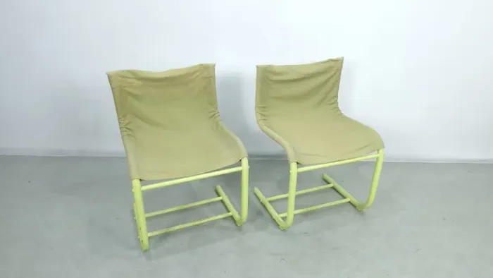 Par de Cadeiras Década de 70, design sueco, ferro tubular e tecido lona