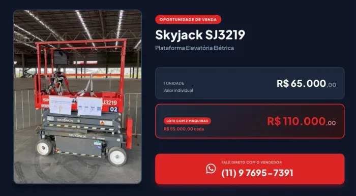 plataforma elevatória tipo tesoura elétrica da Skyjack, modelo SJ3219