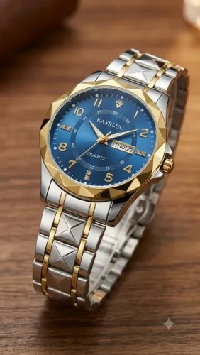 Relógio Masculino Kasrluo Octagonal Rose Gold BLUE - Quartz Premium Pulseira Inox Linda