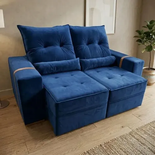Sofá Retrátil e Reclinável Júnior 2,00 m Veludo Azul 07