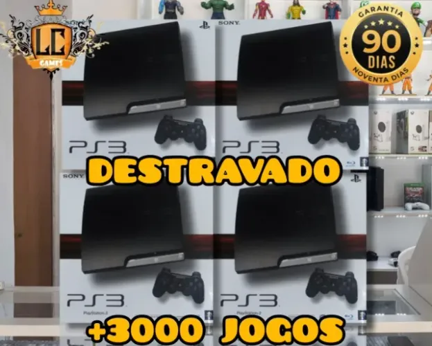 PS3 SLIM DESTRAVADO COM: 3OOO JOGOS + O3 MESES GARANTIA + BRINDES ( LOJA FISCA BH )