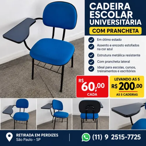 VENDO 5 CADEIRAS UNIVERSITÁRIAS COM PRANCHETA - ÓTIMO ESTADO