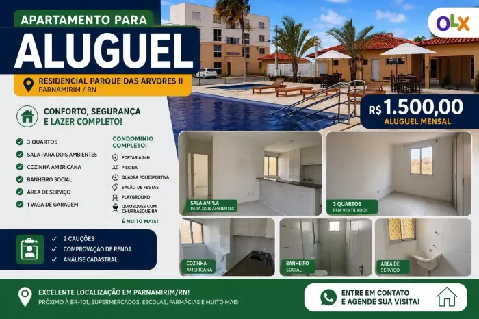 Apartamento para Aluguel Residencial Parque das Árvores II | Parnamirim/RN