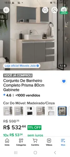 Móvel de Banheiro com Cuba,Novo na caixa, espelho trincado.
