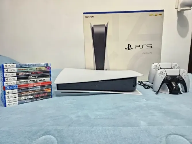 Ps5 Playstation 5 825gb Mídia Física + 2 Controles Dualsense + Base + 10 Jogos (Usado)
