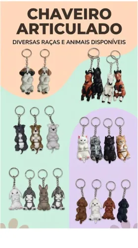 Chaveiro Articulado Pet e Animais - Cachorros, Gatos, Coelhos e Cavalos