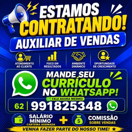 Auxiliar de vendas comissão mais salário carteira assinada