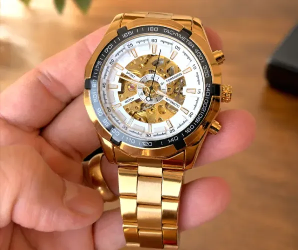 Relógio Automático Masculino Winner Forsining - Design Clássico em Aço Inoxidável Dourado