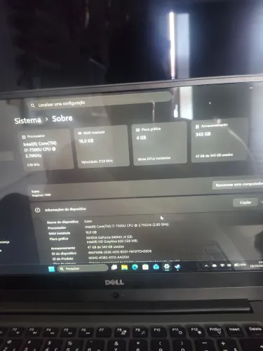 Notbook Dell Gamer completo com placa de vídeo NVidia e Intel core i7, 16GB Ram DDR4.