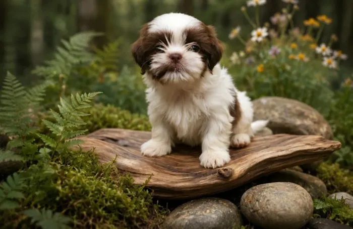 Shih tzu filhote Branco com chocolate